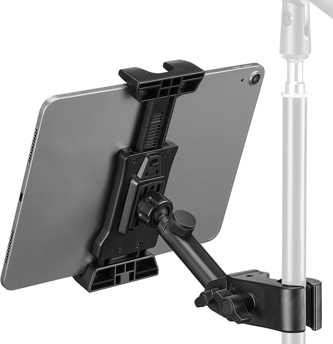 LEKATO Tablet Holder for Mic Stand, Adjustable Microphone Music Stand Phone Holder Mount, Compatible with iPad, iPhone, All 4.7-13.5 Inches Tablets & Smartphones