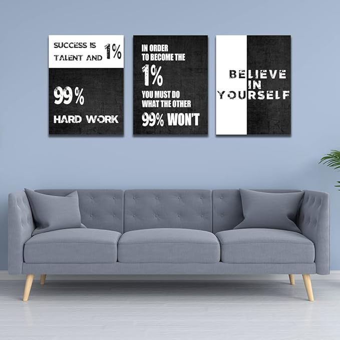 Motivational Canvas Wall Art Entrepreneur Office Wall Decor Inspirational Poster Print Black Canvas Wall Painting Picture Hustle Home Decoration Framed Artwork Ready to Hang 20inch x28inch x3pieces