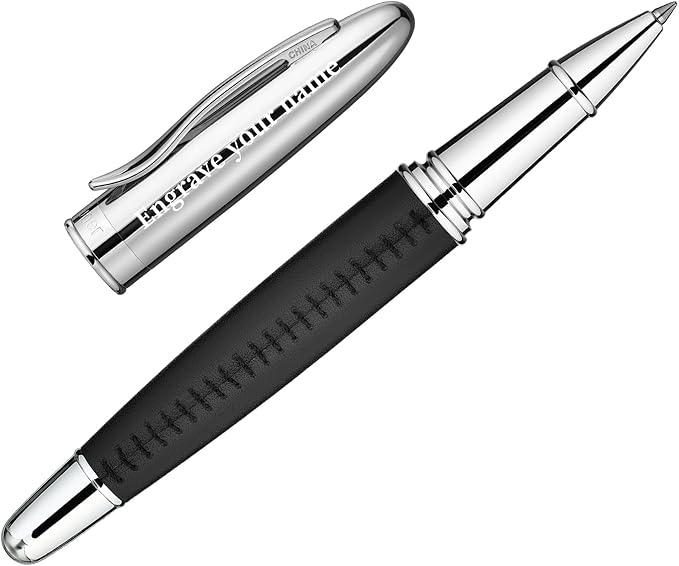 BEILUNER 318 Luxury Personalized Leather Pen, Hand-Stitched Premium Black Leather, Chrome-Plated Finish, Smooth Refill, Fancy Rollerball Pen Gift Set for Men & Women, Executive, Nice Designer pen