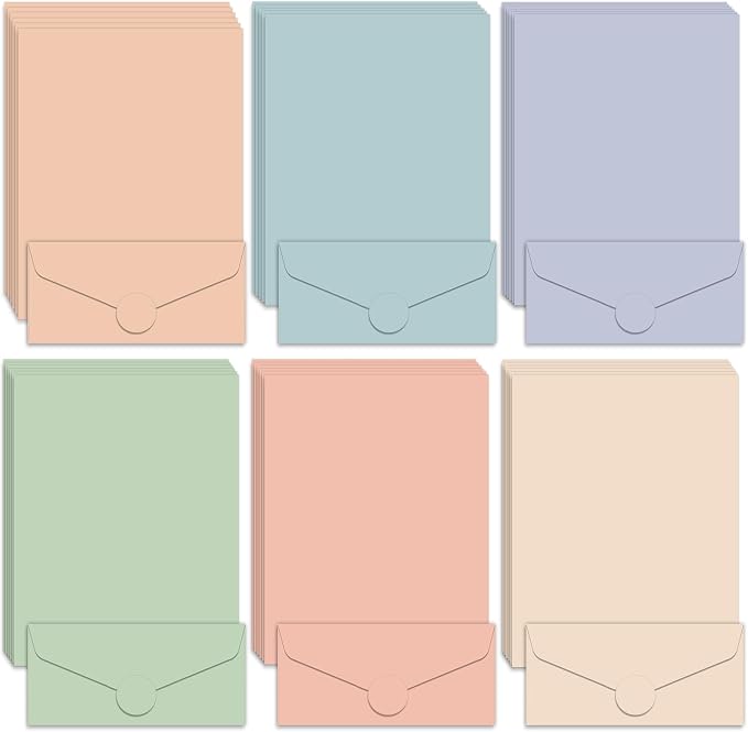 120 Pcs Manilla Stationary Letter and Envelopes Set Include 60 Pastel Computer Paper and 60 Envelopes Colored Stationery for Boho Letter Writing Printer Note Paper for Classroom School Office 8.5 x 11