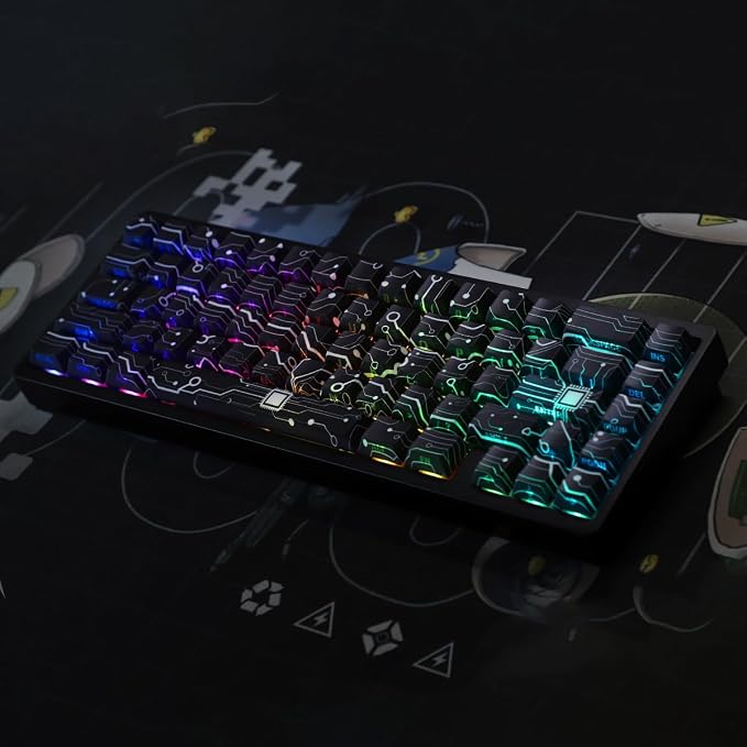 Custom PBT Keycaps, Cool Modern Technology Style Keyboard Key caps(Black) | Tsungup 135 Keys Shine Through Side Print Keycap Set, Cherry Profile for Cherry MX Switches Mechanical Keyboard