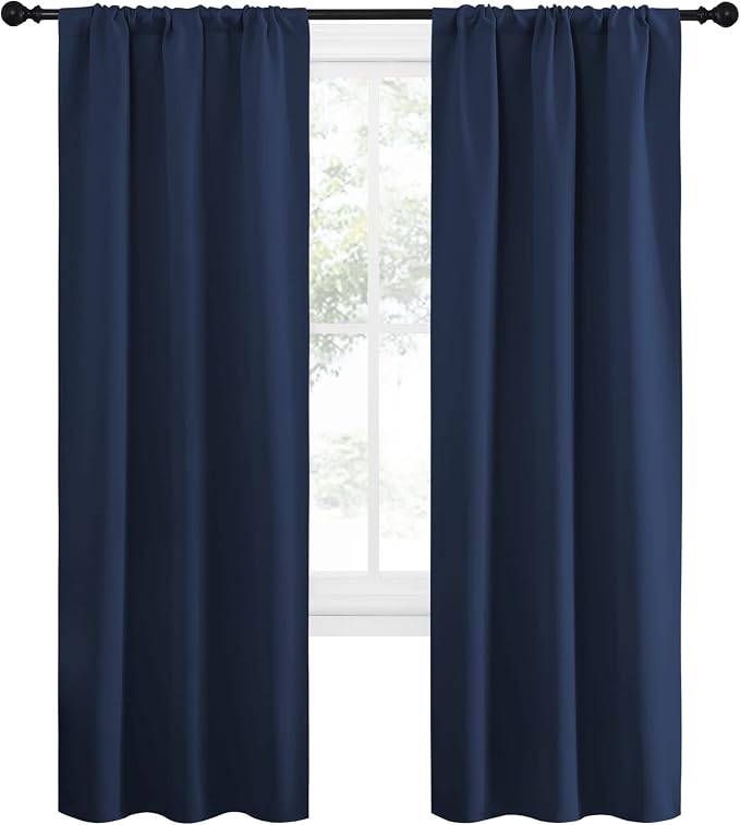 NICETOWN Blackout Curtains for Living Curtains, Home Decorations Thermal Insulated Solid Pole Top Blackout Drapes for Living Room (Navy, 1 Pair, 34-inch W x 72-inch L)