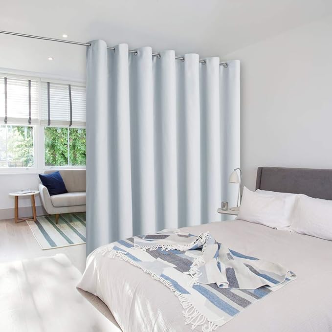 NICETOWN Room Dividers Heavy Curtains Screens Partitions, Function Thermal Insulated Blackout Patio Sliding Door Divider Room Curtain Panel, Extra Wide Curtains, 8.3ft Wide x 7ft Long, Greyish White
