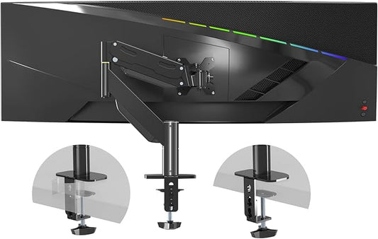 Pholiten Premium Aluminum Heavy Duty Monitor Arm，Ultrawide Monitor Arm,Full Motion Single Computer Mount for Computer Screens up to 49 inchs and 46.2lbs,Adjustable Clamp and Grommet Vesa Mount.