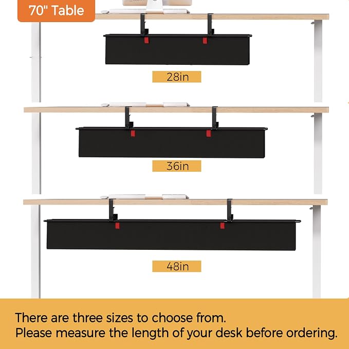 Under Desk Cable Management Tray, 48" Fabric Wire Cord Organizer, Black | No Drill Under Table Wire Organizer with 16X Cable Ties for Office/Home, Cord Hider Fit Adapters & Sockets, Clamp/Screw Mount