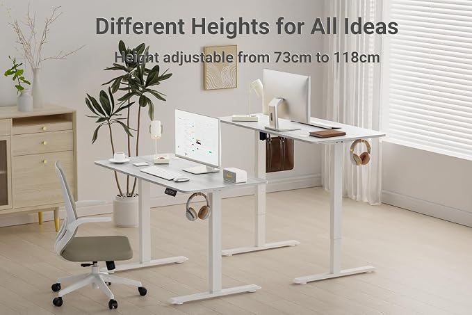 Standing Desk Height Adjustable Electric Desk 47.2 x 23.6 Inches Sit Stand Desk, Computer Home Office Desk Memory Preset with Two-Piece Desktop (Grey Oak Look)