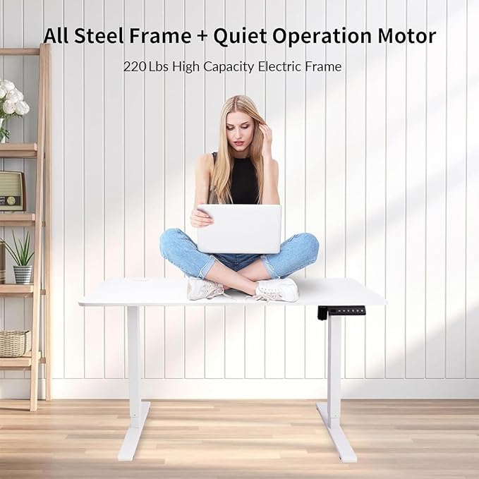Electric Adjustable Standing Desk Frame Workstation,Up to 47.2",Ergonomic Standing Up Desk Base with Memory Controller,White Frame Only