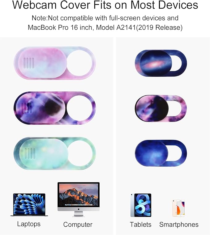 Webcam Cover Slide 6 Packs, Ultra Thin Camera Privacy Protector fit for MacBook Pro, iMac, iPad Pro, Tesla Model 3, Y, X, S, and More Laptop or Tablet, Colorful Space