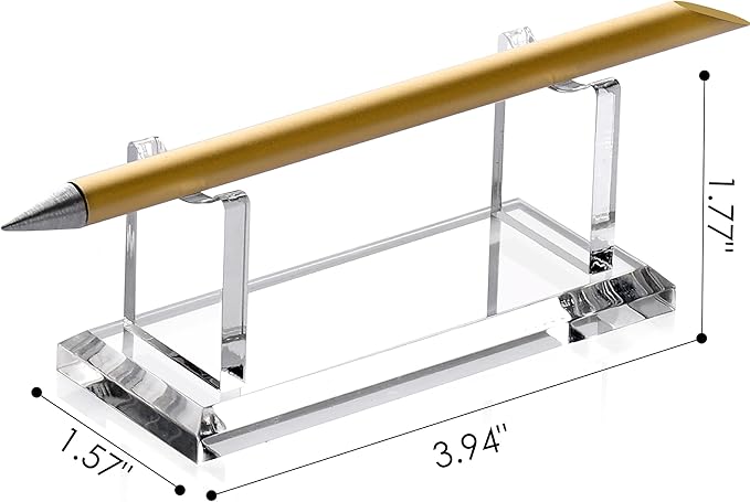 YUXUN Acrylic Pen Holder for Desk - Horizontal Single Pen Display Stand with 8mm Thick Base | Fountain Pen Rest, Apple Pencil Stand, Crystal-Clear Desk Organizer