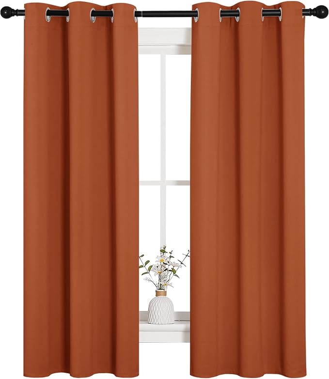 NICETOWN Blackout Curtain Panels for Girls Room, Nursery Essential Thermal Insulated Solid Grommet Top Blackout Drapes (Burnt Orange, 1 Pair, 34 x 63 Inch)