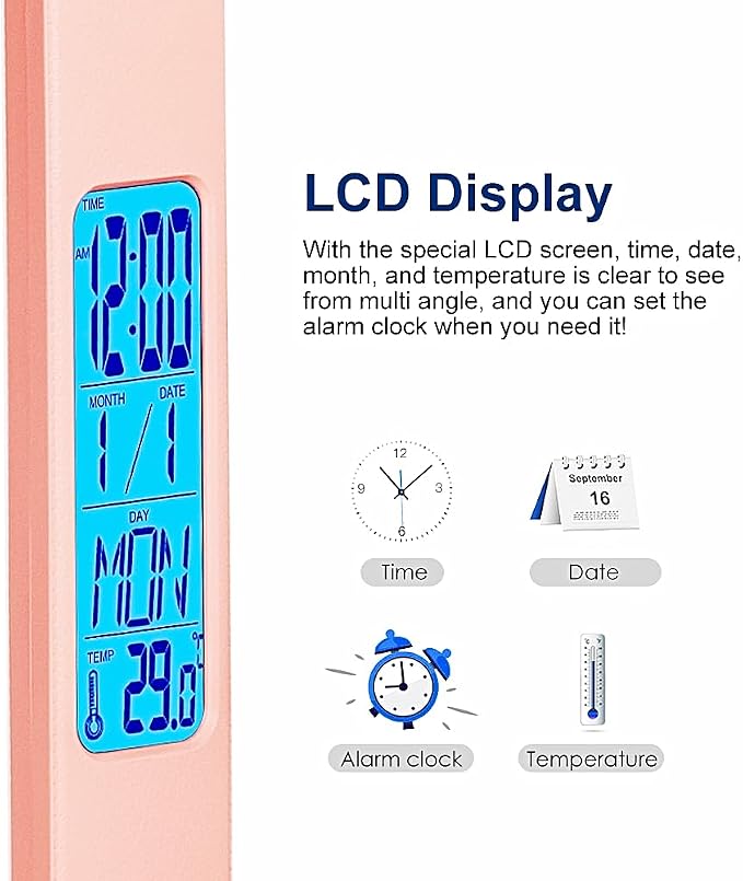 Multifunctional LED Desk Lamp with Wireless Charger,USB Charging Port,Clock,Phone Holder,Desk Lamps for Home Office,Eye-Caring Reading Lamp,Study Lamp for Boys,Girls,Teens,Pink