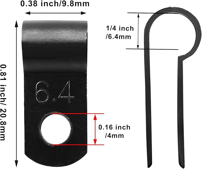 1/4 Inch Nylon Cable Clamps, Black, 60pcs R-Type Wire Cable Clips | M4 Screws Included, Screw Mounting Cord Fastener, Wire Conduit Clamp, for Wire Management