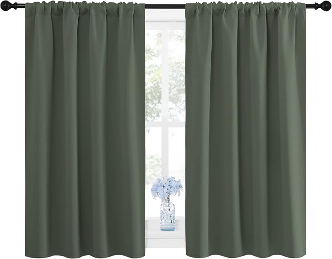 NICETOWN Bedroom Curtains Blackout Draperies - All Season Thermal Insulated Solid Rod Pocket Top Blackout Curtains/Drapes for Kid's Room (Dark Mallard, 1 Pair, 42 x 48 Inch)