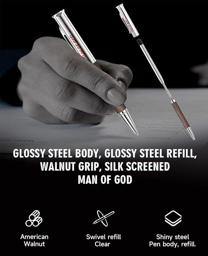 Christian Gifts for Men: Engraved Man of God Luxury Walnut Wood Rollerball Pen - Perfect Pastor Appreciation, Father's Day & Christian Graduation Gifts