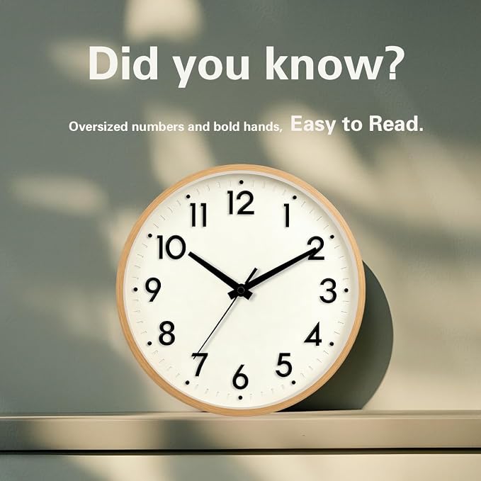 Mosewa Small 8 Inch Wall Clock Battery Operated Silent Non Ticking Analog | Beige modern clock; oversized 3D easy-read dial for kitchen, bedroom & office; 1 AA battery (not included)