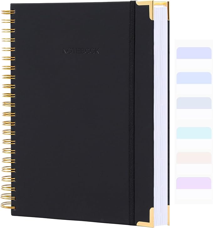 Spiral Notebook, Dotted Journal Notebook, 8.5" x 11", 300 Page Hardcover Large Dot Grid Notebook Journal for Bullet, Thick Paper Fights Ink Bleed, A4 Leather Journal for Women Men, Black