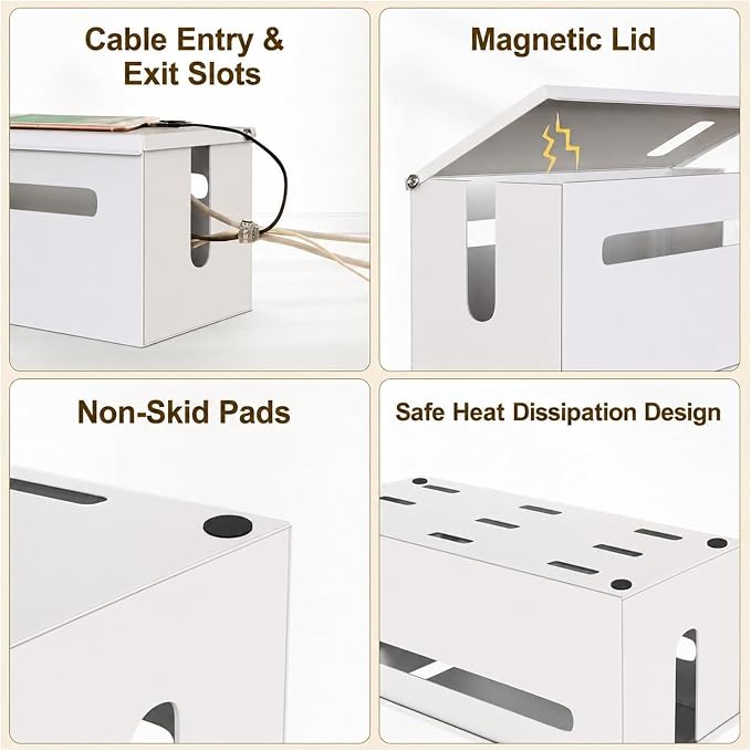Slim Metal Large Cable Management Box Cord Hider Wire Organizer Boxes | Power Strip Box for Electrical Cord Hiding, Home Office Floor and Desk Cables Hider, TV Wires Storage Organization