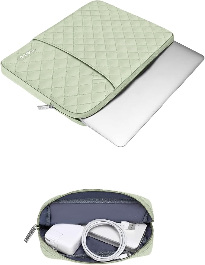 MOSISO Laptop Case 16 inch, 15-15.6 inch Laptop Sleeve Compatible with MacBook Pro 16, HP Dell Acer ASUS Lenovo Notebook, Square Quilted Vertical Computer Bag with Pocket&Small Case, Sage Green