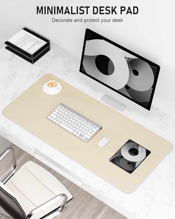 Desk Pad, 23.6" x 13.8" PU Leather Non-Slip Desk Mat Large Mouse Pad for Desktop, Waterproof Laptop Computer Writing Mat for Office, Home, Work, Gaming, Beige