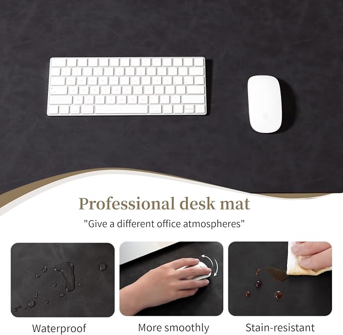 Leather Desk pad for Computer and laptops, Ideal for Gaming and Office use, Large Mouse pad and Keyboard mat,Desk mat Special for man. A complimentary Wrist pad and Phone Stand (Black, 31.5"*15.7")