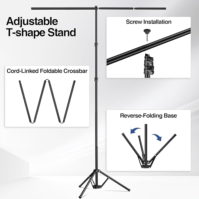 5x7ft Green Screen Backdrop Kit with Stand, Portable Greenscreen Background Includes Foldable T-Stand, 6 Clips and Carry Bag for Streaming, Gaming, Meeting, Video Production, Photography
