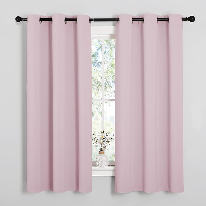 NICETOWN Nursery Essential Thermal Insulated Solid Grommet Top Blackout Curtains/Drapes (1 Pair, 42 x 63 inches in Baby Pink)