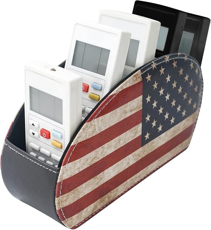 DreamsEden Remote Control Holder, Vintage American Flag Desktop Organizer Caddy 5 Compartments for TV Controller, Pen Pencil, Makeup Brush