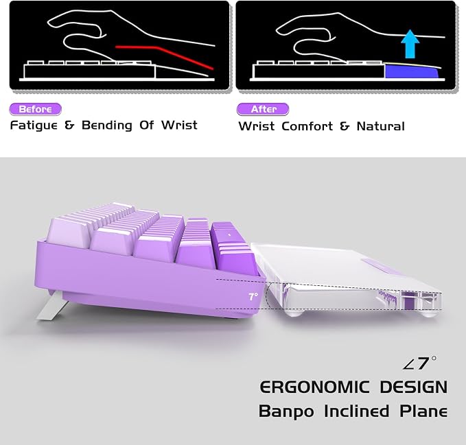 Acrylic Keyboard Wrist Rest - Wrist Support for Keyboard CNC Aluminum Alloy Customized Logo - Keyboard Pad Home & Office - Keyboard Wrist Pad with Anti-Slip Mat for 60% Compact Keyboard,Purple