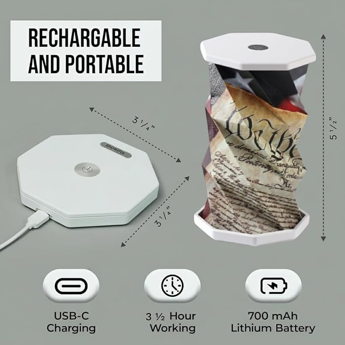 Origami Expanding Foldable LED Desk Lamp – USB Rechargeable & Portable - Dimmable Touch Control Light with Adjustable Height up to 5 1/2 for Office, Bedside - Sleek & Modern Design (We The People)