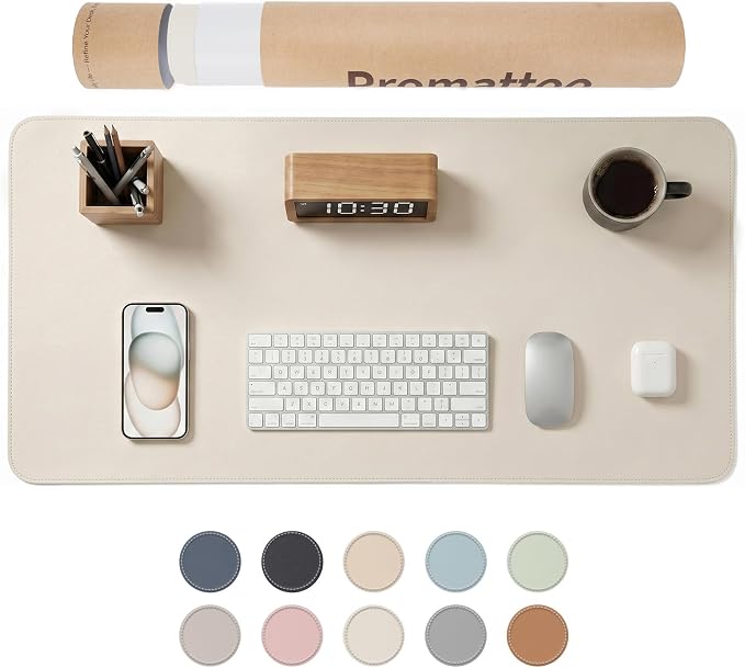 Large Desk Pad Non-Slip Desk Mat Protector for Keyboard Mouse Waterproof Vegan Leather Surface Faux Leather Laptop Mat Smooth Mouse Pad Premium Gift Tube Creamy White 23.6" x 13.7"