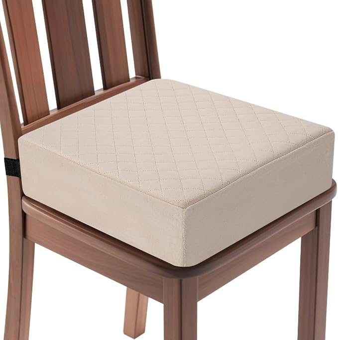 Booster Cushion for Adults - 16x16x4.5 Medium-Firm Seat Cushion for Home, Office, Wheelchair, Car - Washable Velvety Cover with Waterproof Layer & Removable Strap, Non-Slip Base - Beige