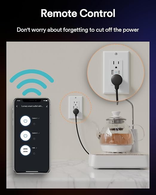 Lumary Smart Outlet with USB A & C Ports, 15 Amp WiFi Wall Outlet Compatible with Alexa & Google Home, Remote & Voice Control, Timer, FCC Certified, Tamper-Resistant, 1 Pack