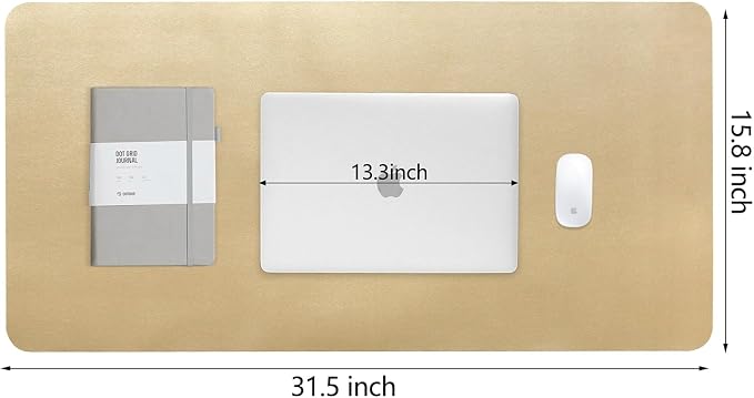 HofferRuffer Desk Pad, Office Desk Protector Mat, Waterproof Desk Mat for Desktop, Dual Side Use Faux Leather Desk Pad for Keyboard and Mouse for Office and Home (Gold+Cork, 31.5" x 15.8")