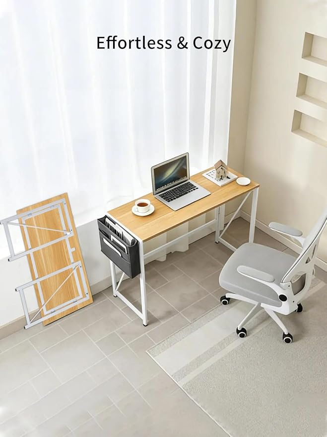 Modern Folding Desk Writing Computer Desk, Beige, 31.5 inch