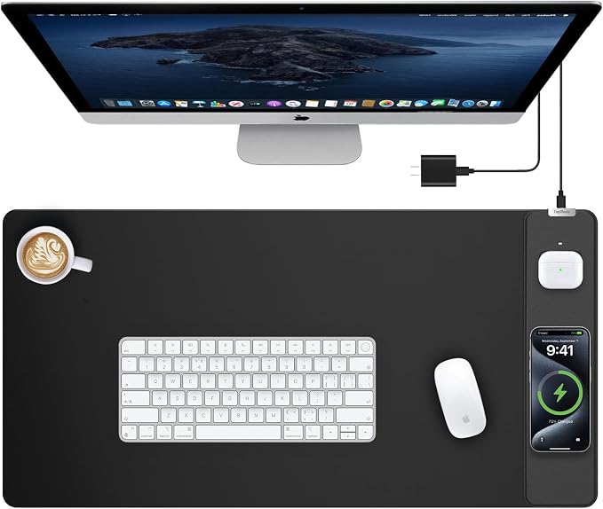 TopMade Mouse Pad with 15W Wireless Charging, Waterproof Gaming Mousepad with Ultra-Smooth Surface, Non-Slip Base, 31.5"x15.75" XXL Large Desk Pad (Includes 20W PD Power Adapter & 6.56ft Woven Cable)