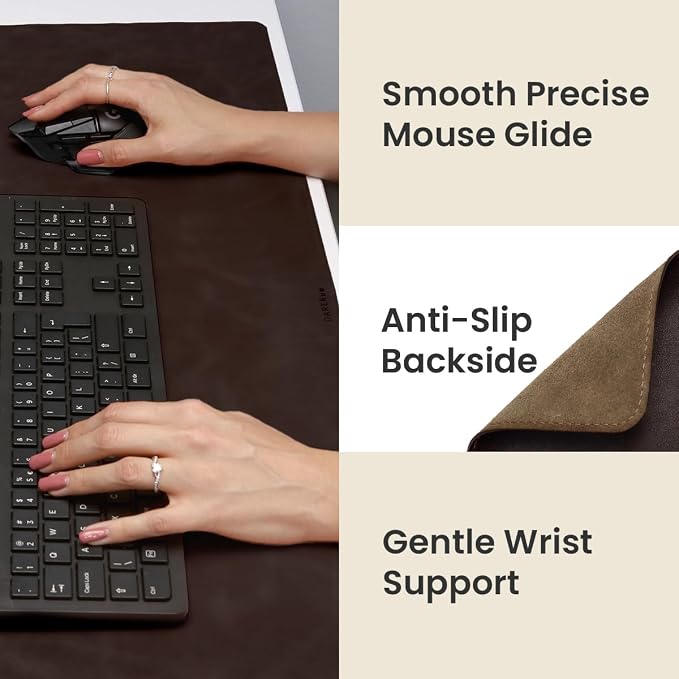 Full Grain Genuine Leather Desk Pad – Dark Brown (L) - Premium Desk Mat with Non-Slip Backing, Thick 3mm, Office Desk Protector for Work & Gaming (Large 27.6 x 11.8 inch)