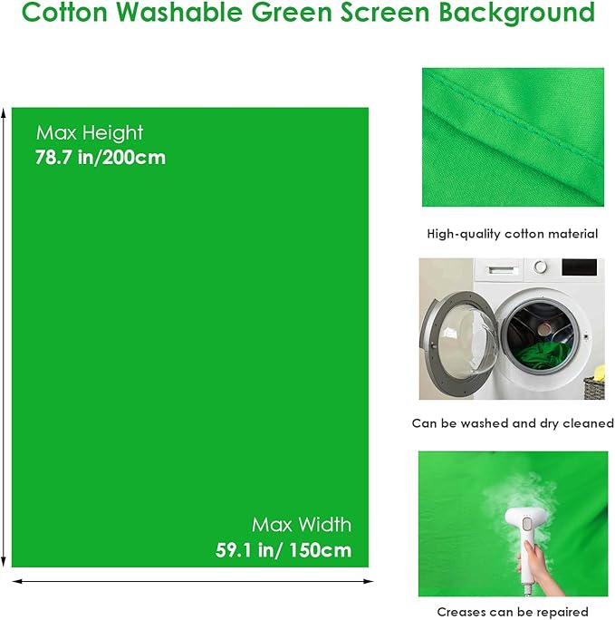 Green Screen Backdrop Kit, Portable Greenscreen Background with T-Shaped Stand, 5 Clamps & Carrying Bag for Photography, Streaming, Zoom, Gaming, (Green, 6.5 Feet X 5.0 Feet)