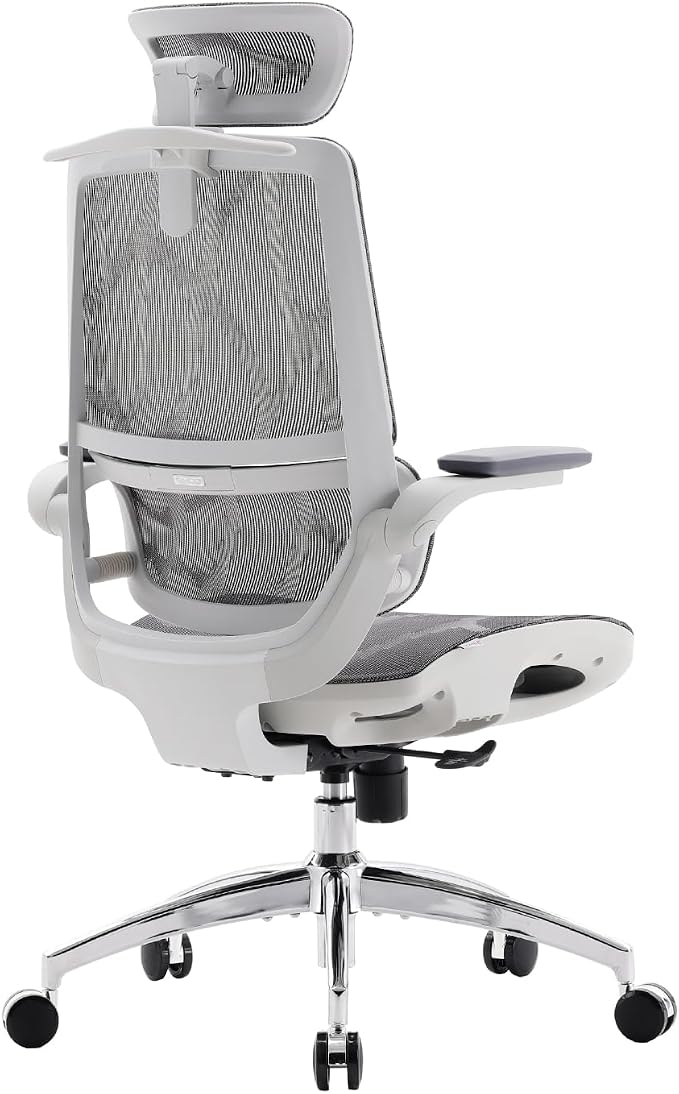 SIHOO M59AS Ergonomic Office Chair, Dual Backrest, Adaptive Lumbar Support | 3D Flip-Up Armrests, FULL Breathable Mesh, Reinforced Aluminum Base, 330 lb, Comfort That Moves With You, Grey