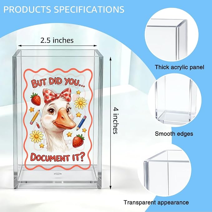 But Did You Document It Acrylic Organizer Pencil Pen Holder, Cute Strawberry Goose Desk Organizer, Teacher Appreciation Back to School Gifts for Principal Assistant Mentor Tutor Coworker