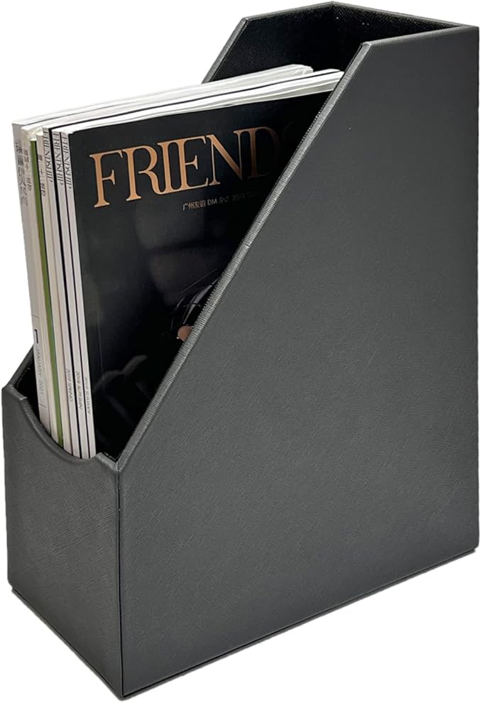 UnionBasic Magazine File Holder, Leatherette Desktop Document Organizer, Home Office Paper Holder File Storage Literature Sorter, Grey, Set of 4