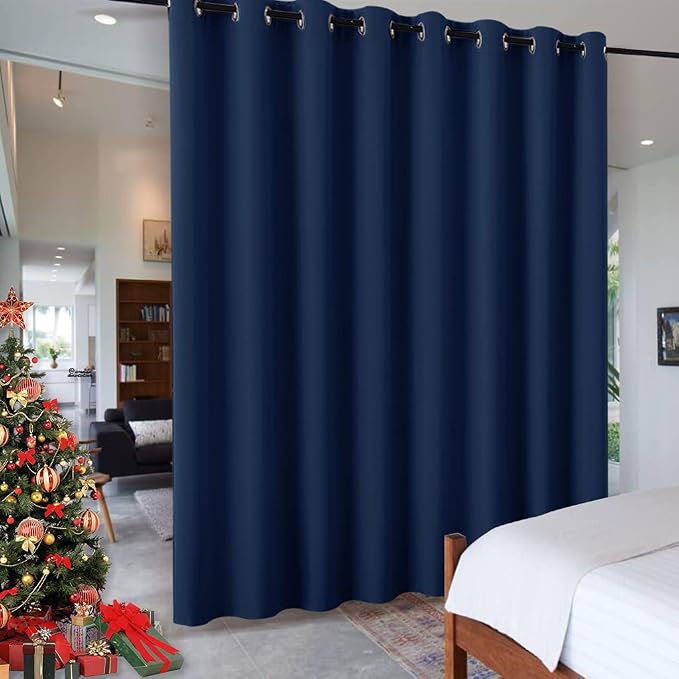 RYB HOME Room Divider Curtains, Triple Weave Heavy Duty Blackout Drapes Soundproof Large Window Treatment for Bedroom Dining Hall Shared Area, W180 x L108 inches, Navy Blue, 1 Panel
