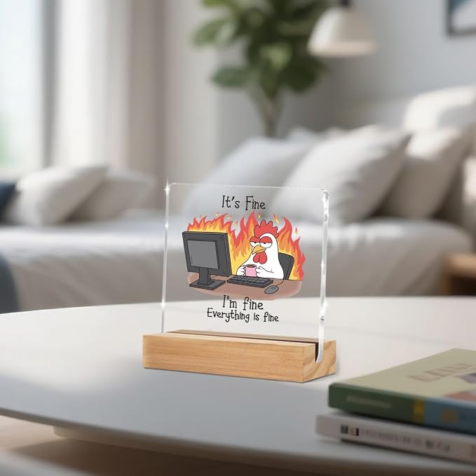 Funny Birthday Gifts for Women Men Desk Rates Sign 4x4 Inch | Office Gag Gift Acrylic With Wooden Stand, Chicken Gifts for Coworker Employee Boss, Office Sign Tabletop Decor