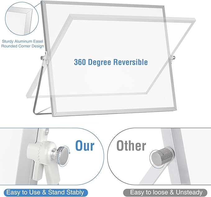 Magnetic Dry Erase White Board with Stand, 12'' x 16'' Desktop Weekly Schedule Board, 10 Markers, 4 Magnets, 1 Eraser, Double-Sided White Board Easel for Drawing School to Do List