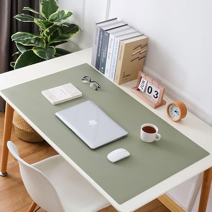 Leather Desk Pad Dual-Sided Office Desk Mat Waterproof,Large Table Cover Protector Smooth Mouse Pad Writing Gaming Mat for Laptop Keyboard (Green Blue,35.4x15.7in/90x40cm)