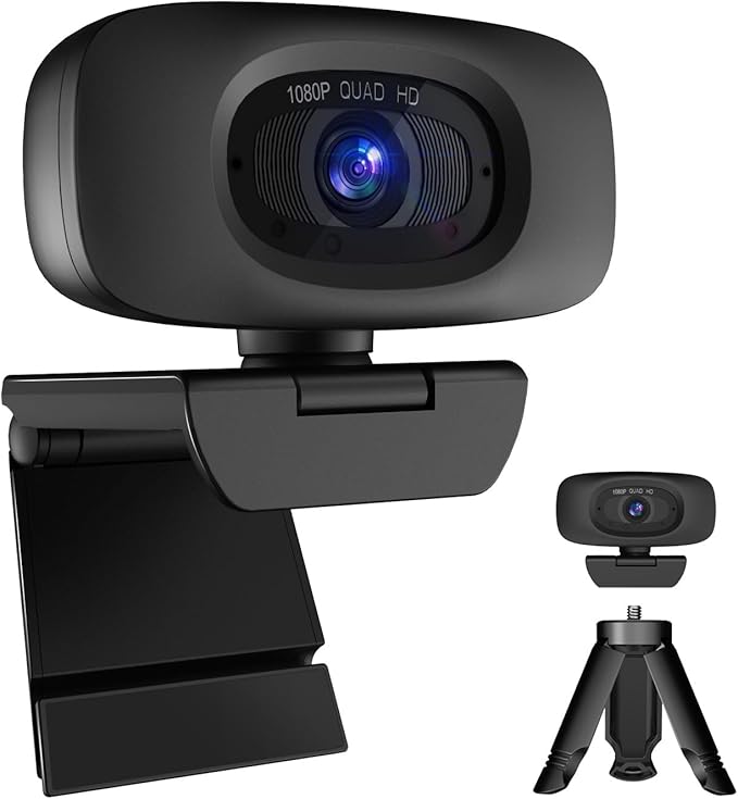 Webcam for PC - PC Camera Webcam 1080P, Desktop Computer Web cam with Privacy Shutter and Tripod Autofocus, Dual Noise-Cancelling Mics,Auto Light Correction, USB Plug&Play