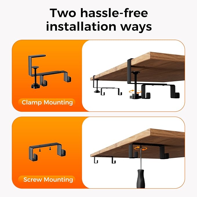 No Drill Thickened Under Desk Cable Management,38.5In,Wood-Grain | Upgraded Double-Layer Extra Thick Standing Desk Wire Management,Cord Organizer with Clamp/Screw Mount,for Office,Home