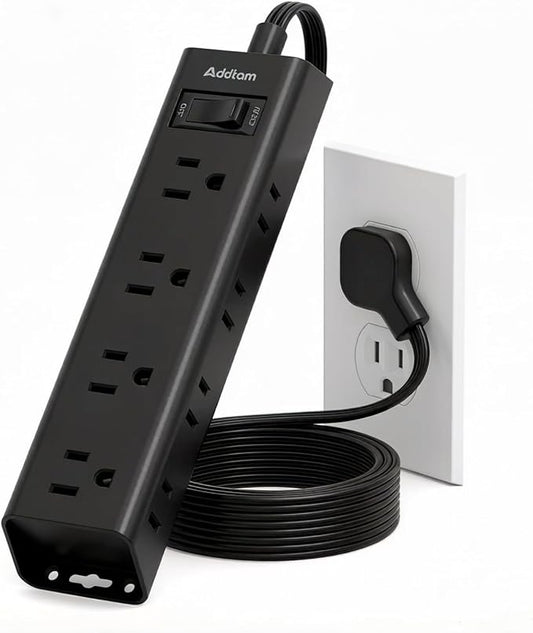 Addtam Power Strip Surge Protector with 12 Outlets, Flat Plug Extension Cord 10FT, Ultra Thin Wall Plug, 3-Side Wide Spaced Outlet Extender, Wall Mount Desk Charging Station for Home Office Garage