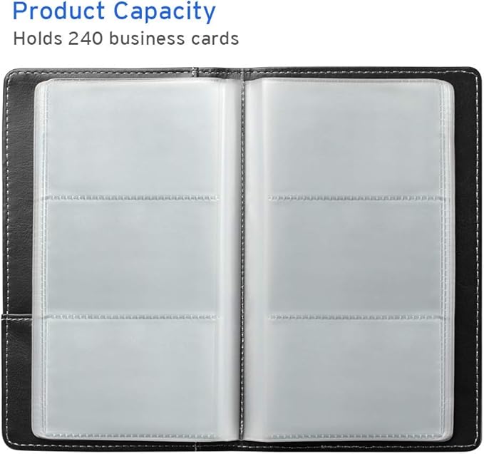 Sooez Leather Professional Business Card Book Holder Organizer, 240 Capacity Credit Card Booklet, PU Name Cards Holder Storage File for Men Women, 7.7"x 4.5" x 0.7", Dark Blue