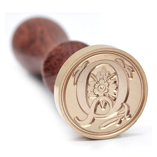 Medieval Initial Alphabet Stamps for Sealing Wax, Brass Head Wooden Handle, Decorate Thanksgiving Card/Envelope/Gift Wrap/Wedding Engagement Party Invitation - Letter Q