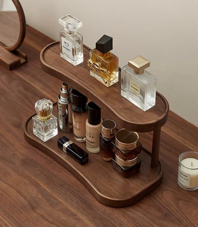 Bamboo Desktop Organizer Shelf – 2-Tier Wooden Storage Rack (12.5” x 6.5” x 7.5”) for Perfume, Makeup, Coffee Mugs – Natural Bamboo Display Stand for Vanity, Bathroom, Office